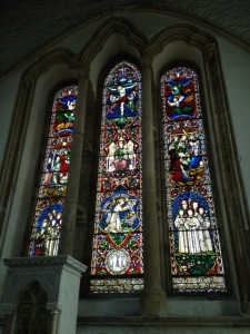 Stained glass window behind the altar in Duiske Abbey
